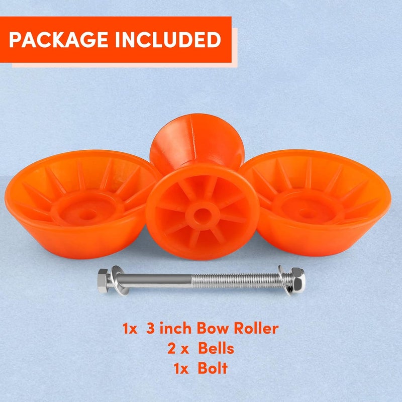 BALAVA Boat Trailer Roller,3inch/4inch Boat Rollers for Trailer,Bow Roller with Bells and Bolt,1/2 in Shaft Boat Trailer Bow Stop, Great for Boat Trailer Bracket(Black/Blue/Orange/Yellow) - Image 4